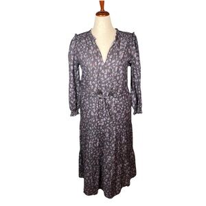 Paige Women's Kaylynn Tassel Tiered Tie Dress Lined Black Print Boho Medium